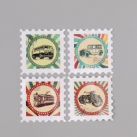 Наклейка бумага "Марки. Ретро транспорт" 3х3 см 200 шт в рулоне