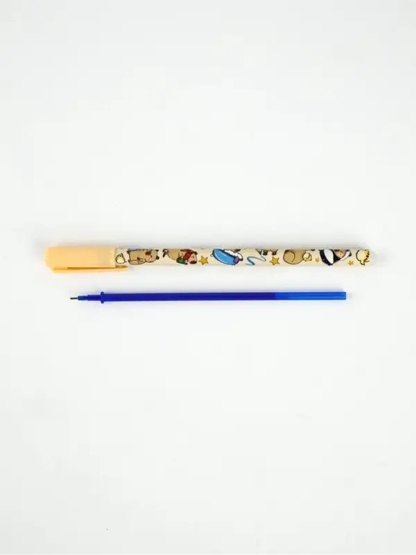 Ручка пластик пиши-стирай с колпачком "Капибара", синяя паста, гелевая 0,5 мм