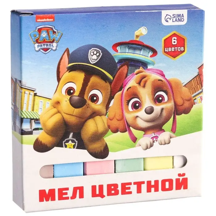 Мелки цветные школьные 6 шт. &laquo;Щенячий патруль&raquo;, прямоугольные
