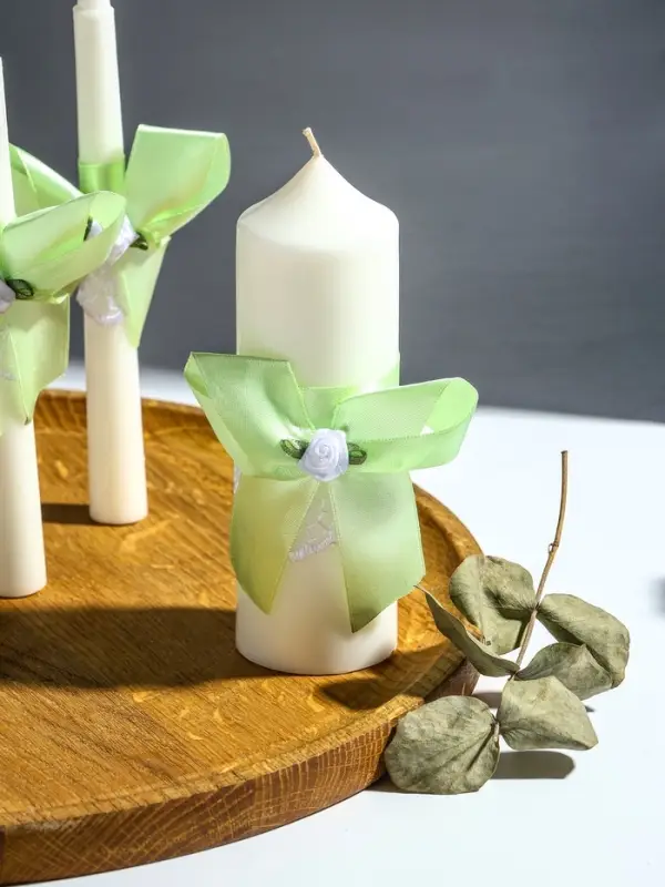 Свечи свадебные "Пышный" набор 3 шт (16 см + 2 шт по 18 см), мятный