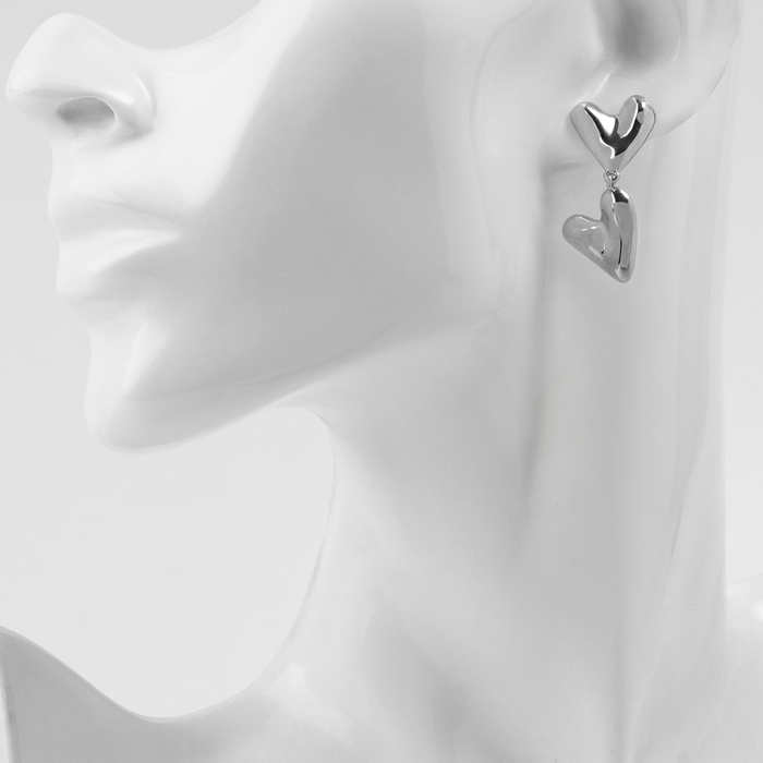 Серьги металл &laquo;Сердца&raquo; соединение, цвет серебро