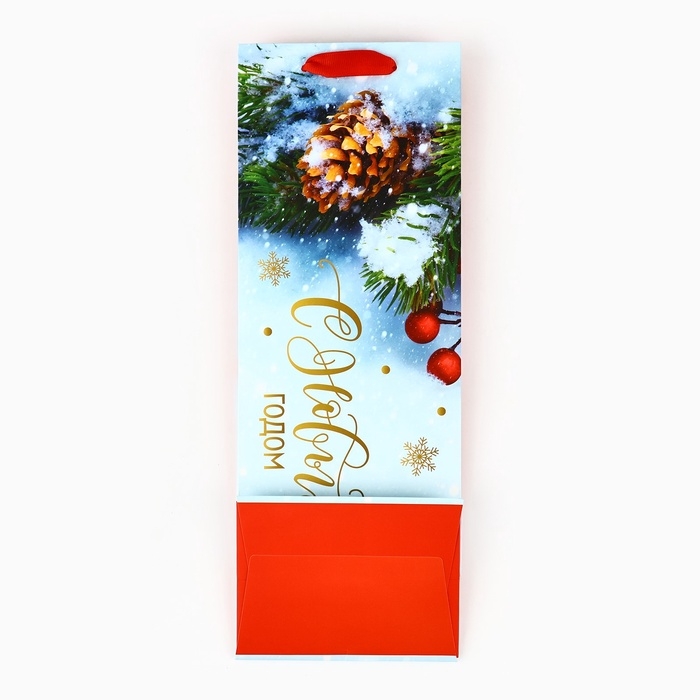 Пакет подарочный новогодний ламинированный под бутылку &laquo;Снежный лес&raquo;, 13 x 36 x 10