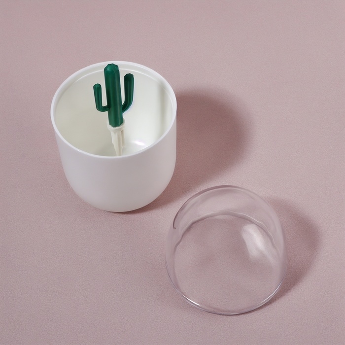 Органайзер для ватных палочек &laquo;КАКТУС&raquo;, с крышкой, d = 7 &times; 11 см, цвет белый/прозрачный