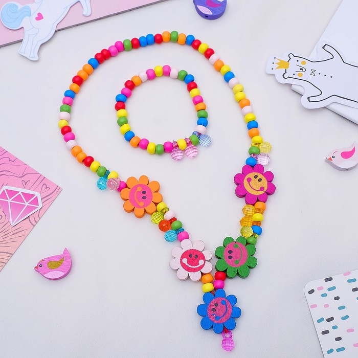 Набор детский «Выбражулька» 2 предмета: кулон, браслет, цветы ромашки веселые Набор детский «Выбражулька» 2 предмета: кулон, браслет, цветы ромашки веселые