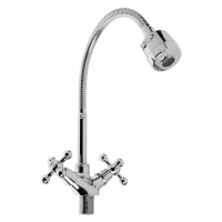 Cмеситель для кухни Accoona A4871, двухвентильный, гибкий излив, силумин, хром