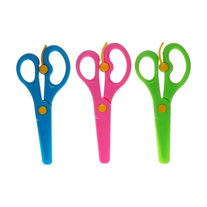 Ножницы детские 13 см, пластиковые, фиксатор, закруглённые концы, в картонной коробке, корпус МИКС