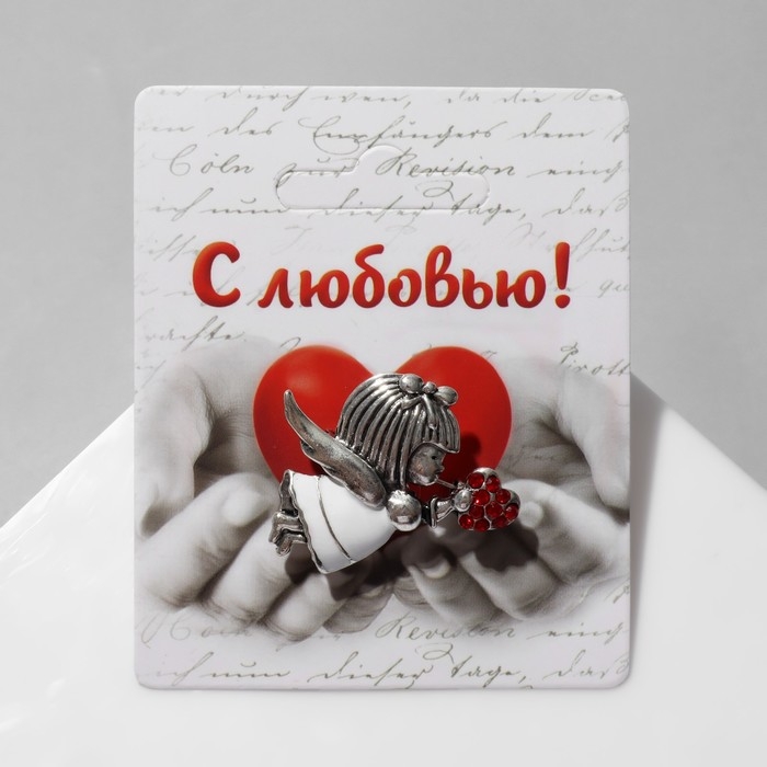 Брошь &laquo;Купидон&raquo; девочка, цвет красно-белый в чернёном серебре