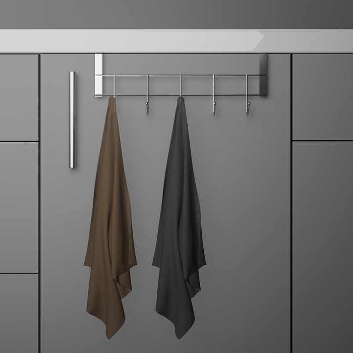 Вешалка на дверцу толщиной 2 см, Доляна &laquo;Блеск&raquo;, 5 крючков, 24,5&times;10&times;6 см, цвет хром