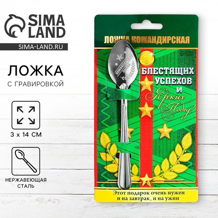 Ложка чайная с гравировкой &laquo;Командирская Ложка&raquo;, на подарочной открытке, 3 х 14 см.