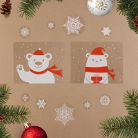 Набор наклеек новогодних "Новогодний" зверята в красном шарфике, 34,3 х 35,6 см