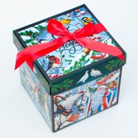 Новый год. Подарочная коробка Новогодняя Коробка крышка-дно "В гостях у сказки" с атласной лентой 17*17*17 см.