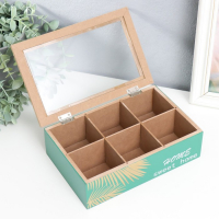 Шкатулка дерево с делениями "Пальмовые листья" зелёная с золотом 7х16,5х24 см