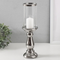 Подсвечник керамика, стекло на 1 свечу "Магистр" d=8 см серебро 9,5х9,5х32 см