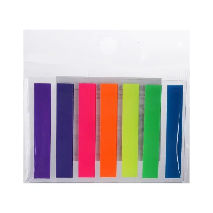 Блок - закладка с липким краем, 8&times;45 мм, пластик, 7 цветов по 20 листов, флуоресцентные