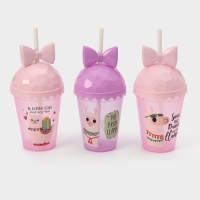 Стакан пластиковый с крышкой и трубочкой Доляна &laquo;Приключения ламы&raquo;, 500 мл, цвет МИКС