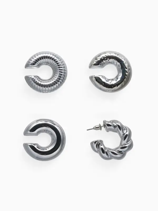 Набор серьга и каффы "Бублики" набор 3 шт, цвет серебро