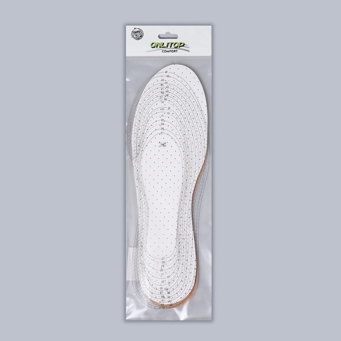 Стельки для обуви, универсальные, дышащие, р-р RU до 47 (р-р Пр-ля до 46), 29,5 см, пара, цвет белый