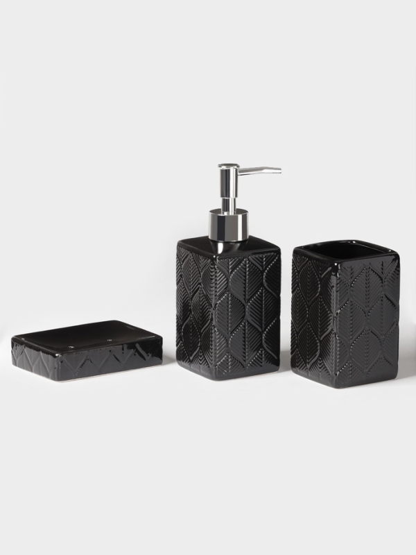 Набор для ванной &laquo;Лепесток&raquo;, 3 предмета, дозатор для мыла, стакан, мыльница, чёрный