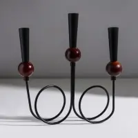 Подсвечник металл, дерево "Параллельные вселенные" d=2,2 см чёрный 25х3,5х27,3 см