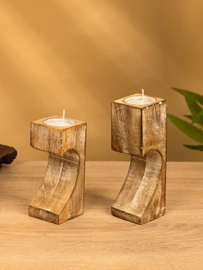 Подсвечник "Сердце" (набор 2 шт), 11х5,5х26 см, дерево шишам