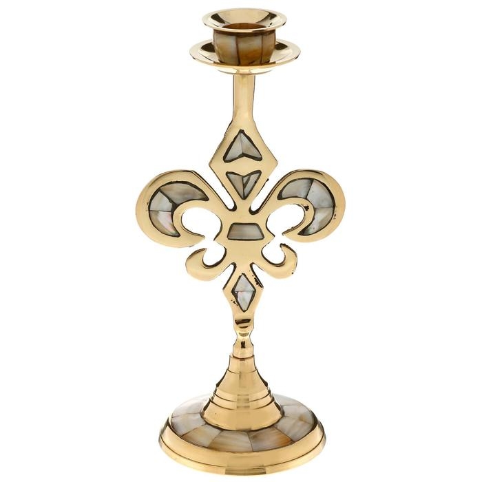 Подсвечник на 1 свечу "Вензель" с перламутром 23 см