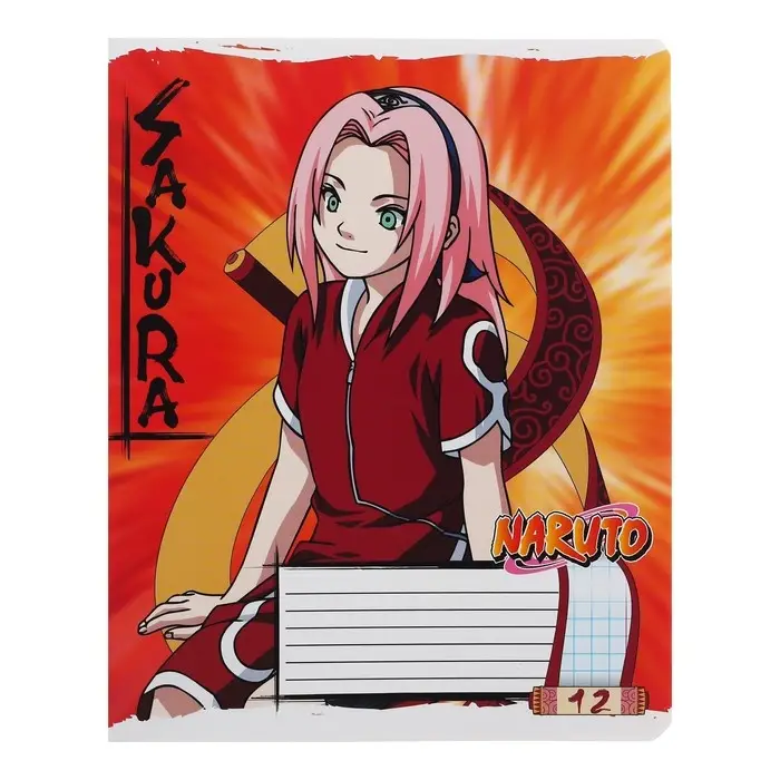 Тетрадь 12 листов в клетку, Naruto, обложка мелованный картон, МИКС