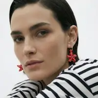 Серьги из стекла "Море", звезда, цвет красный в золоте