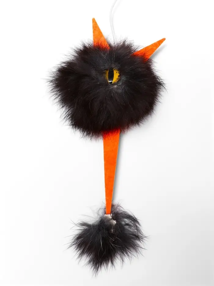 Дразнилка-удочка  из меха кролика "Монстрик" на деревянной палочке