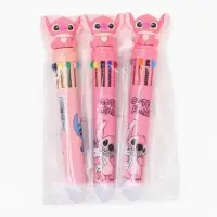 Ручка многоцветная 10 цветов Стич, розовый