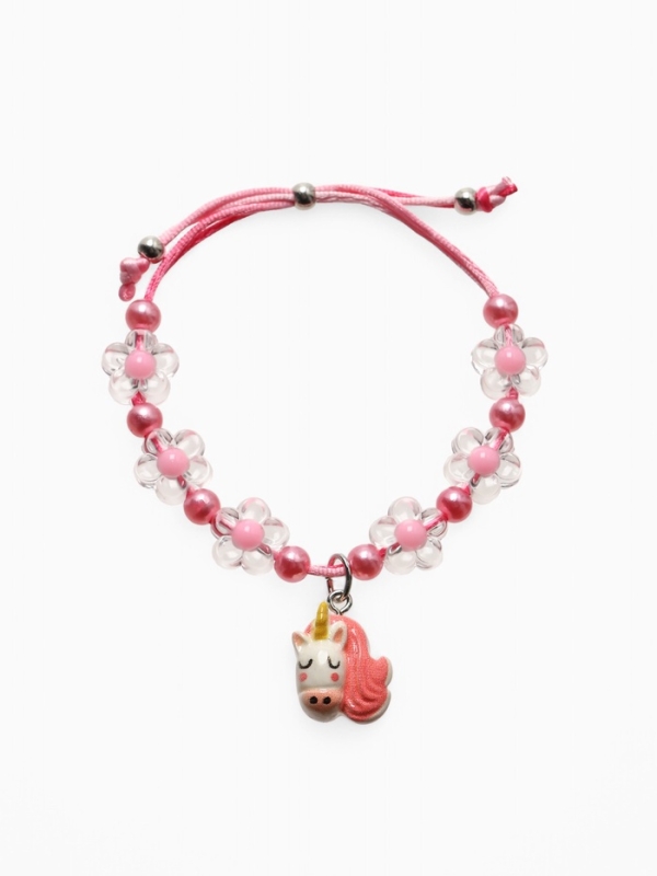 Браслет детский "Выбражулька" на затяжке, единорог с бусинами цветы, цветной