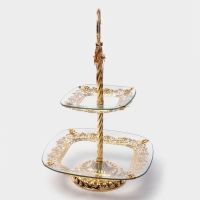 Этажерка - фруктовница квадратная &laquo;Расцвет&raquo;, 2 яруса, d=18/29 см, высота 49 см, стекло