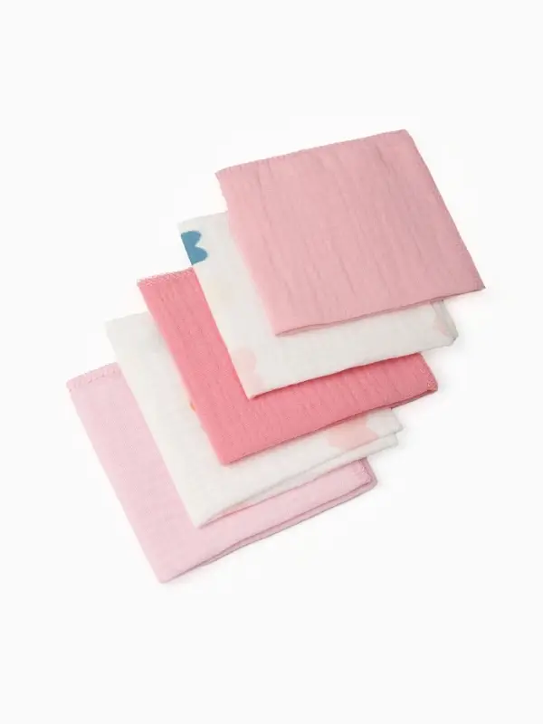 Набор платочков Крошка Я Сolored hearts (вид 1) 20*20 см-5 шт, муслин, 100 % хлопок