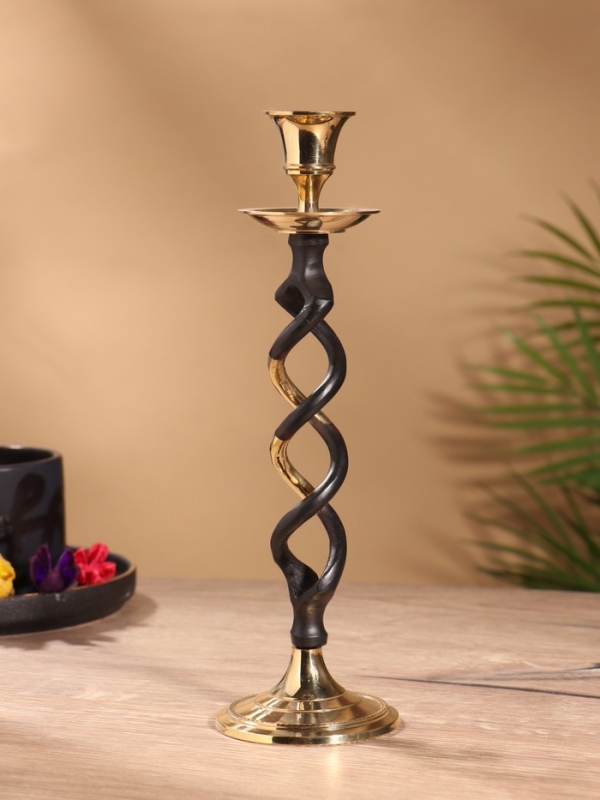 Подсвечник на 1 свечу "Золотое сечение" латунь, черный с золотом 7х7х24,5 см