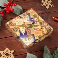 Коробка для печенья, кондитерская новогодняя упаковка, &laquo;Новогодняя афиша&raquo;, 12&times;12&times;3 см