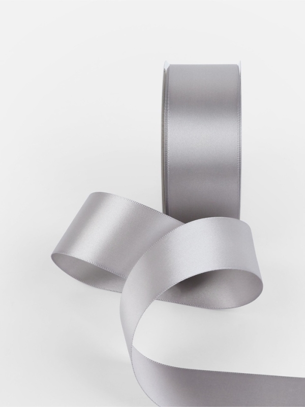 Лента атласная двухсторонняя №837 38мм*25&plusmn;1м серебряный TR