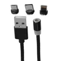 Кабель D09E,3 в 1, Type-C-microUSB-Lightning, 1м, зарядка+передача данных,магнитный,черный