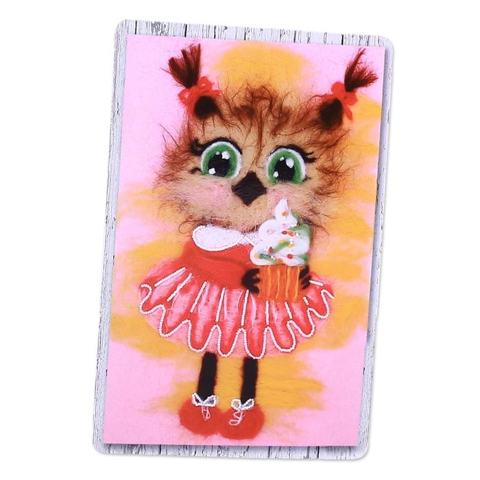 Валяние из шерсти. Картина &laquo;Сова с кексом&raquo;, А4, набор для творчества