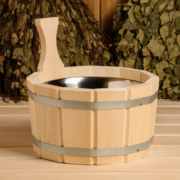 Шайка- ушат, бадья из липы, 3 л, нержавеющая вставка