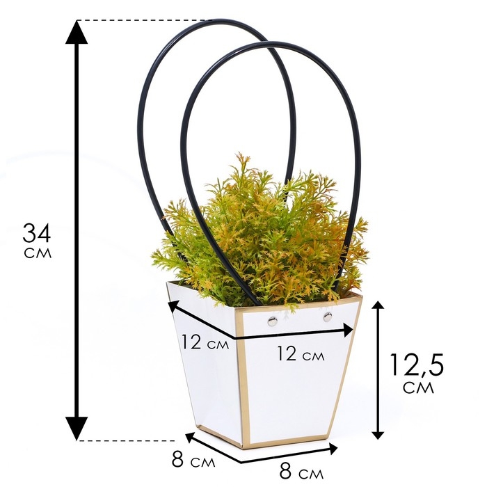 Сумка для цветов &laquo;Белая&raquo;, с тиснением, влагостойкая, 12 x 12 - 8 x 8 - 12,5 см