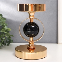 Подсвечник металл на 1 свечу "Чёрный мраморный шар в сфере" золото 18,5х12х12 см