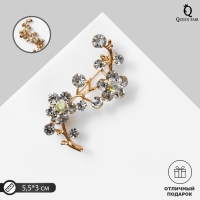Брошь &laquo;Цветы&raquo; ветвь яблони, цвет белый в золоте