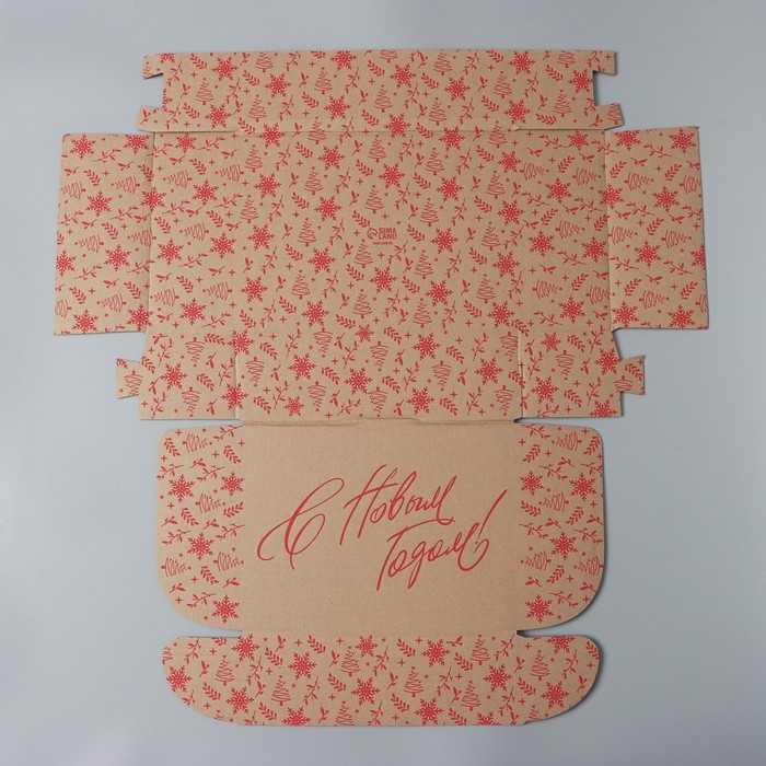 Коробка новогодняя складная &laquo;С новым годом&raquo;, бурый, 27 х 21 х 9 см, Новый год