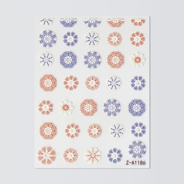 Новый год! Наклейки для ногтей &laquo;Снежинки&raquo;, объёмные, цвет красный/синий/белый