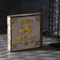 Светодиодная фигура &laquo;Счастливые каникулы&raquo; 15 &times; 15 &times; 4 см, дерево, батарейки CR2032х2 (в комплекте), свечение тёплое белое