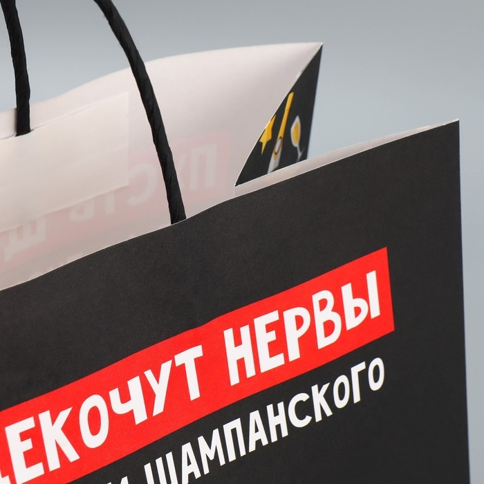 Пакет подарочный новогодний крафтовый &laquo;Шампанское&raquo;, 28 х 32 х 15 см, Новый год
