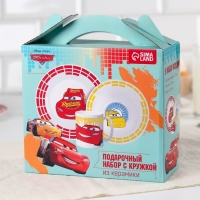 Набор посуды, 3 предмета: тарелка &Oslash; 16,5 см, миска &Oslash; 14 см, кружка 200 мл, Тачки