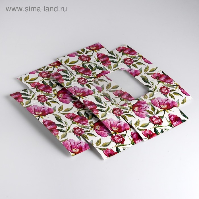 Коробка сборная крышка-дно с окном, "Акварельные цветы", 14,5 х 14,5 х 6 см