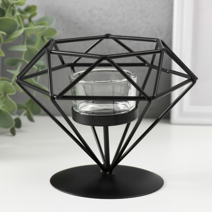 Подсвечник металл, стекло "Бриллиант" чёрный 13,5х14х12 см