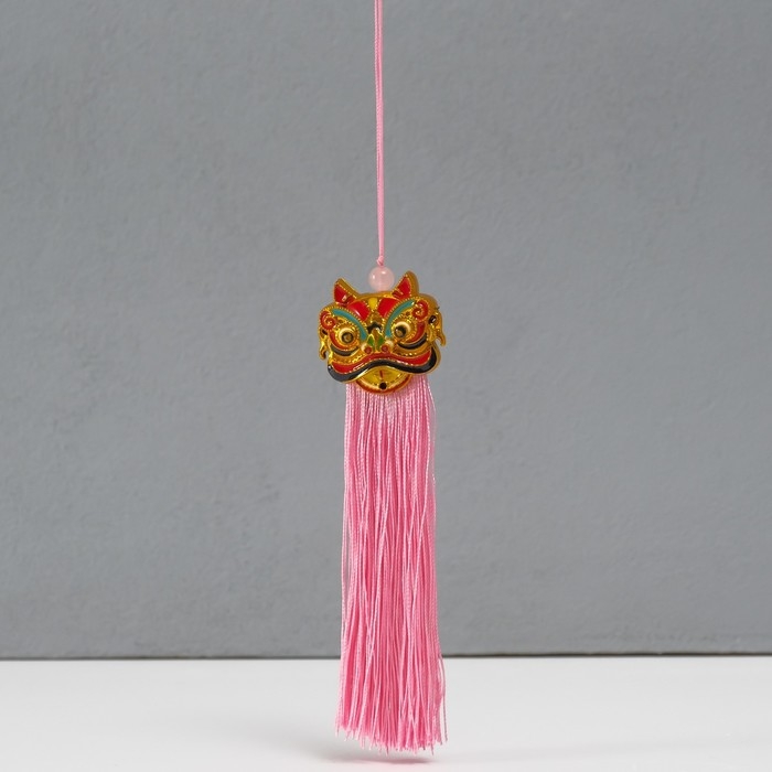 Подвеска текстиль, пластик "Китайский лев" розовая 2х4х14 см