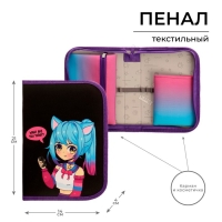 Пенал 1 секция 140 х 210 х 40 мм, откидной карман и косметичка, тканевый, Calligrata TOP Content "Корги"